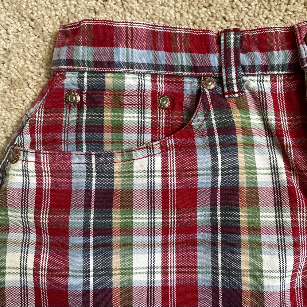 Like New- Eddie Bauer Red Plaid 5-pocket Mini Skirt, 100% Cotton, size Petite 4 - Picture 2 of 8